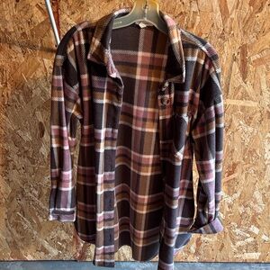 Maurices Plaid Button Down Shacket Brown and Pink